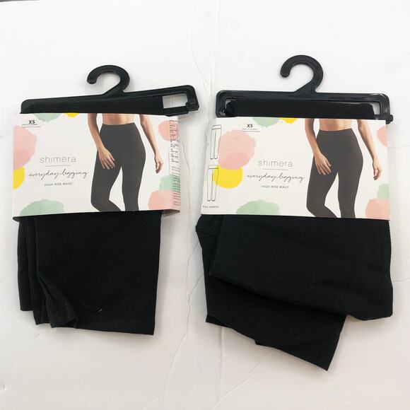 Shimera LOT of 2 Pair Everyday High Rise Elastic Waist Leggings Black XS NEW - Picture 3 of 7